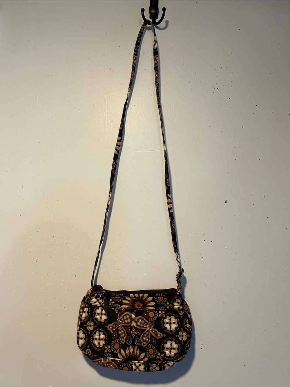 Quilted Floral Crossbody Bag in Black and Brown
